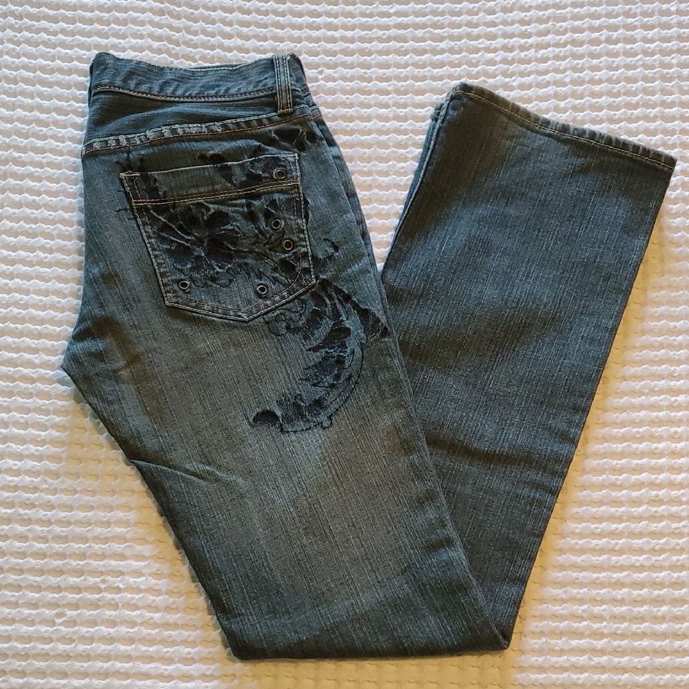 Embroidered Button Fly Jeans